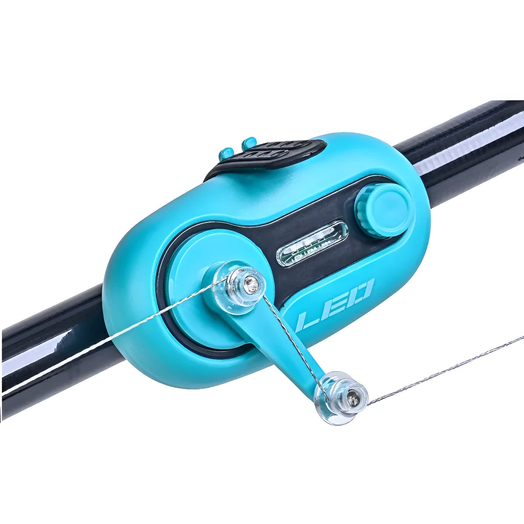 Fishing rod alarm with LED light and telescopic mount in blue rocker style