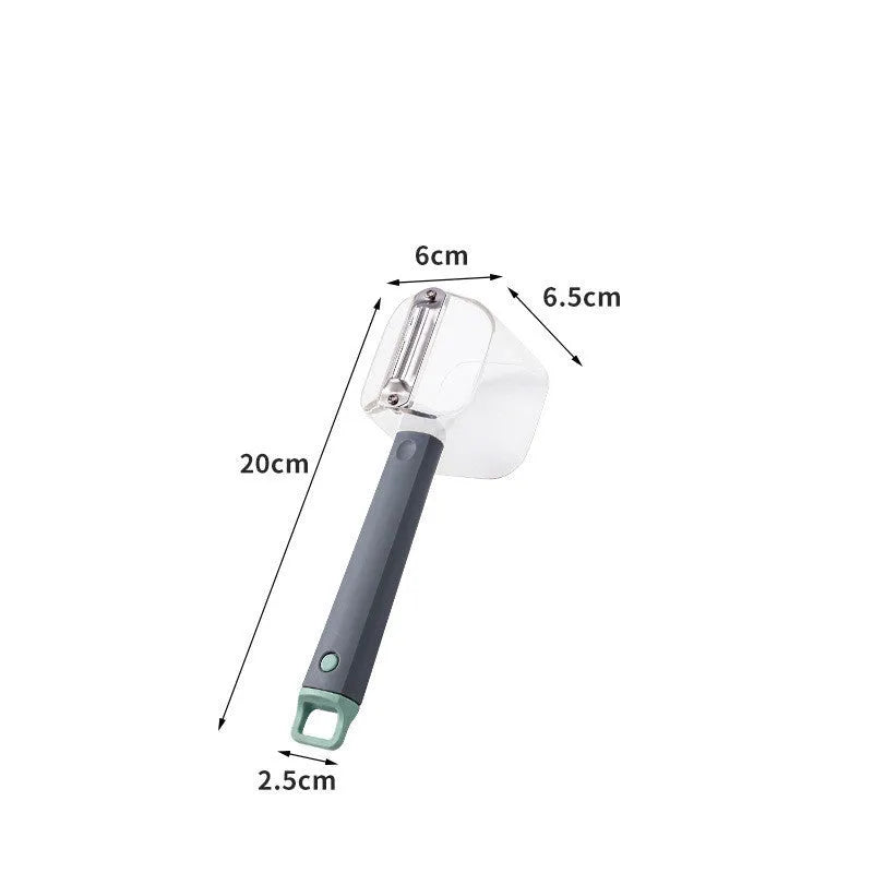 A creative stainless steel peeler with a coloured PP handle, shown in green, grey, and red options.