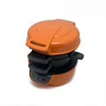 Household breakfast machine in bright red with sandwich maker and egg cooker functions