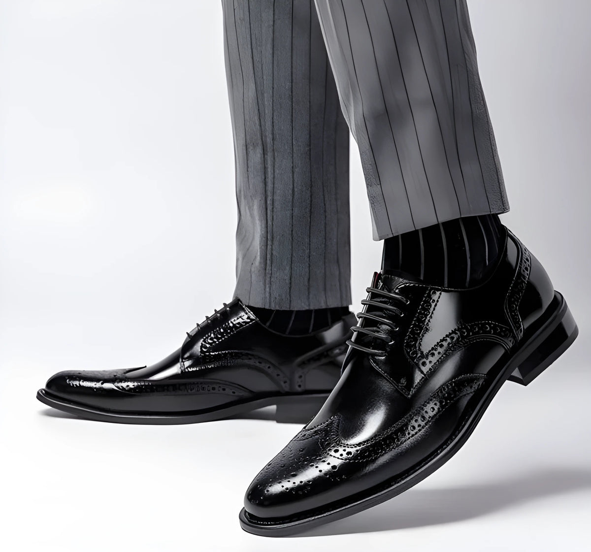 Men's black two-layer cowhide leather business casual shoes with rubber sole and leather toe cap