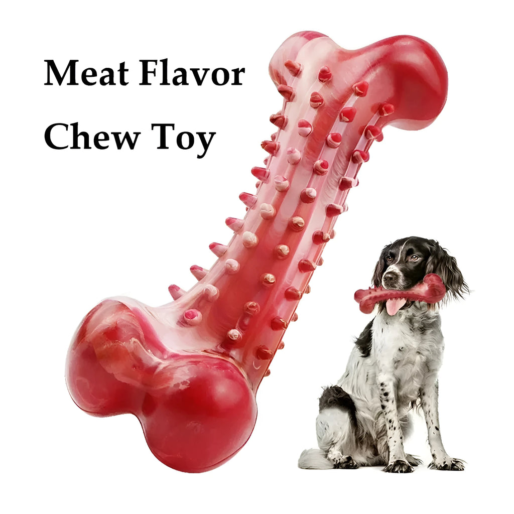 Red natural rubber chew toy for aggressive dogs with textured surface