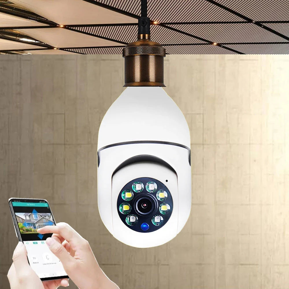 Alexa-enabled 1080P WiFi bulb camera with smooth pan and tilt, night vision, and voice control features