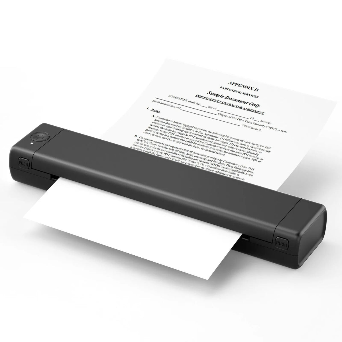 Phomemo M08F portable A4 thermal printer in silver black colour on a desk