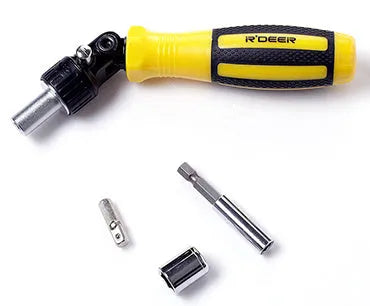 Yellow 39 in 1 combination ratchet screwdriver set in folding toolbox with steel bits and sleeves