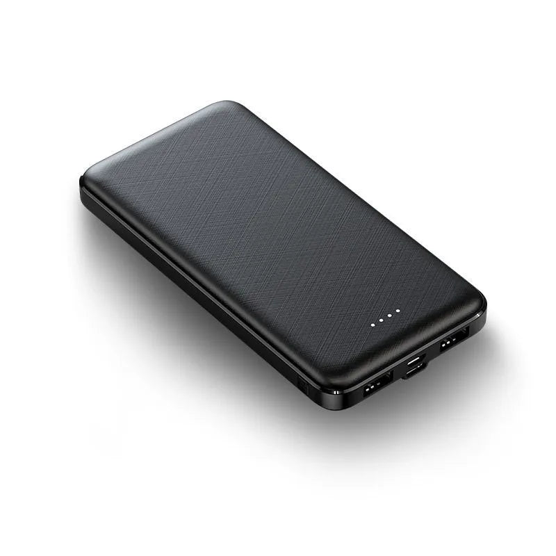 Thin portable power bank plastic shell multi-U port output black colour with cartoon style