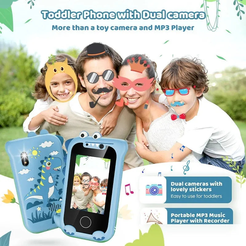 Blue silicone case educational touch camera for children with photo, video, and game functions