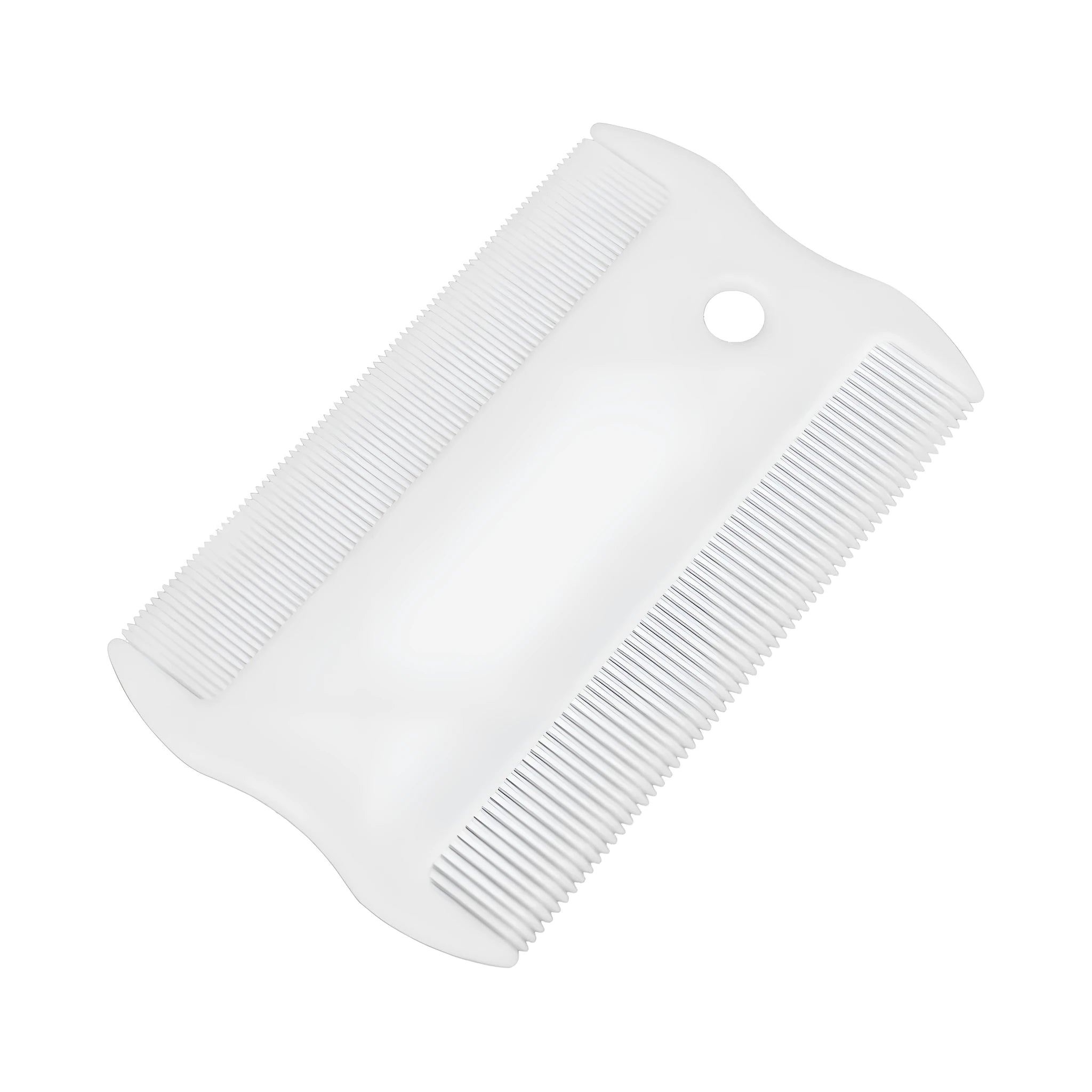 Double-sided plastic flea comb for pet facial grooming with dense teeth, measuring 0.85cm by 5cm.