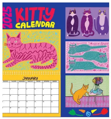 Cat calendar wall planner showing monthly layouts for 2024 and 2025 models