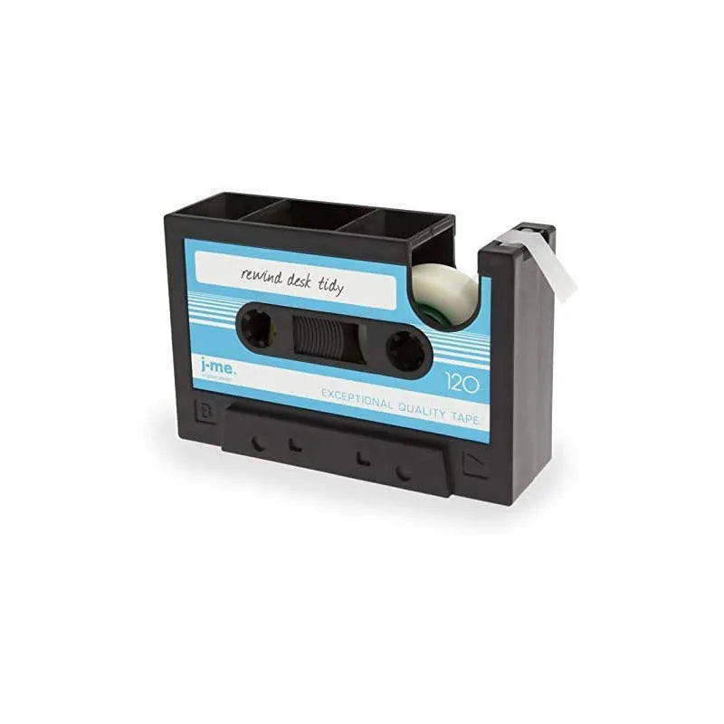 Blue plastic pen holder box 17x5x11.5cm for stationery phone and cables on a desk