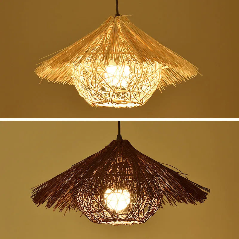 Rattan straw hat chandelier pendant light in 25cm diameter natural colour