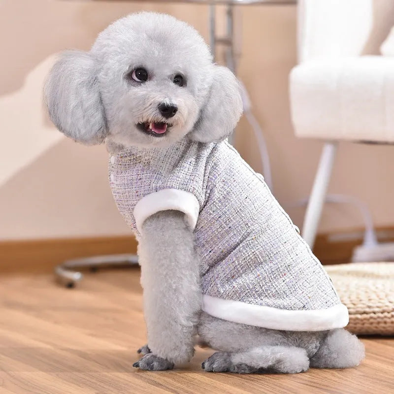 Black PU sausage costume jacket on a small dog, showing the torso-covering design.
