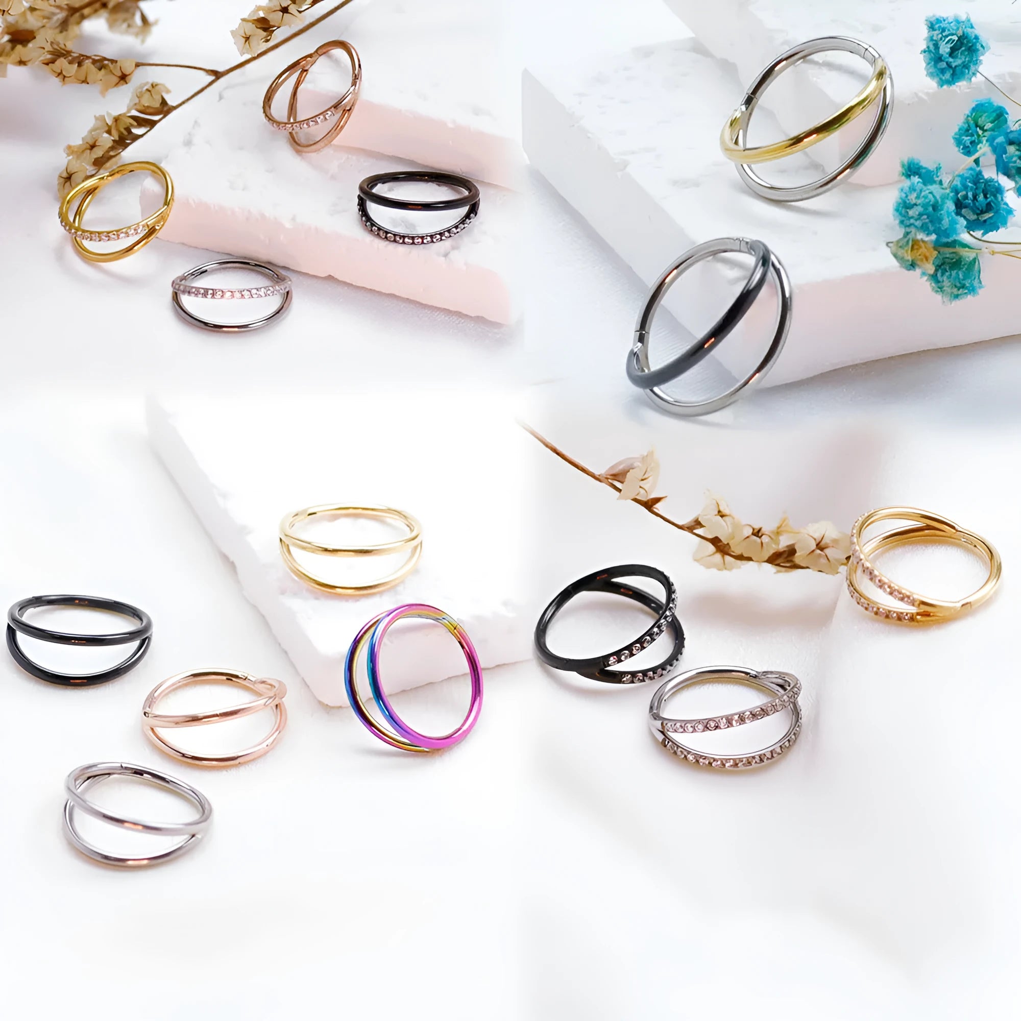 Titanium alloy fork nose ring body piercing jewellery in multiple colours and sizes