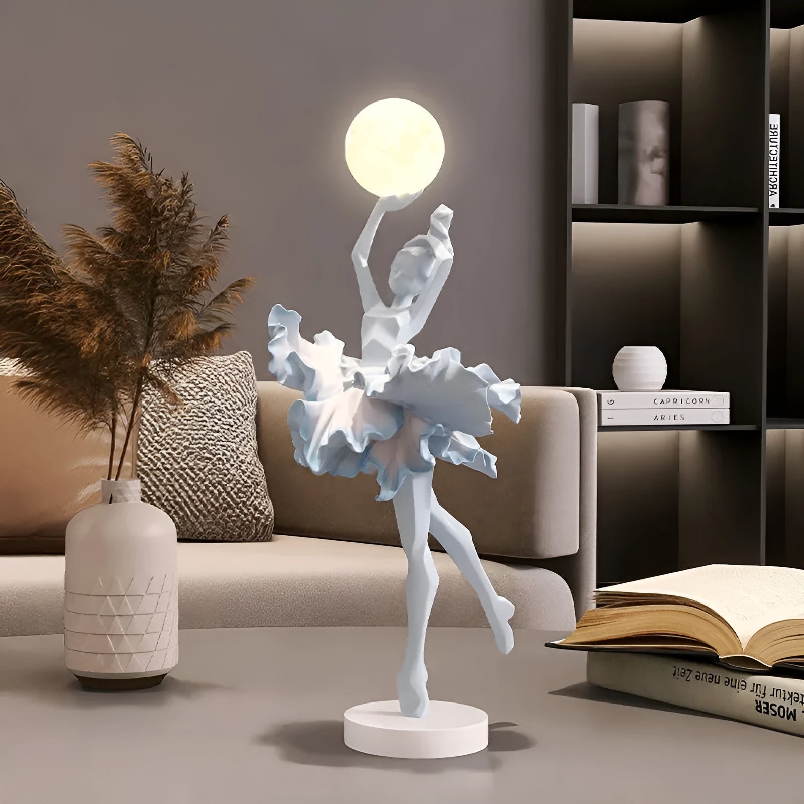 Art Girl style resin night lamp with USB charging cable in one of four colour options