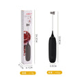 Hand-held electric milk frother and blender in black and white colour options on a kitchen counter.