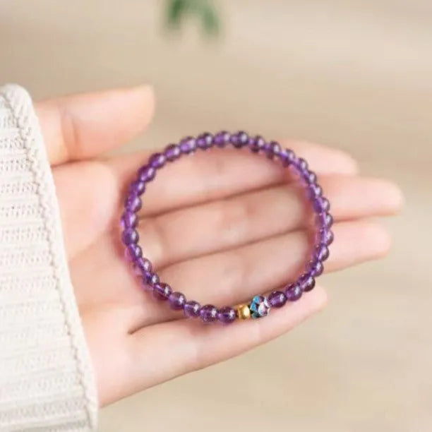 Purple lotus bracelet with retro style design and mixed materials for women