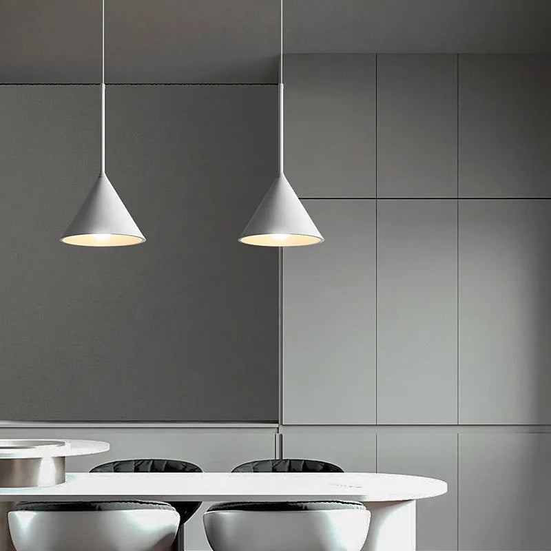 Retro creative hanging line chandelier in white with monochrome warm light, for living room or dining room use.