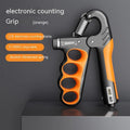 Electronic spring grip with digital counter display in orange, red, or grey colours