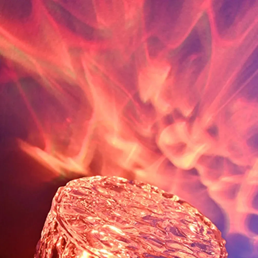 Crystal water ripple projector night light with acrylic lampshade, USB charging and touch control on a table
