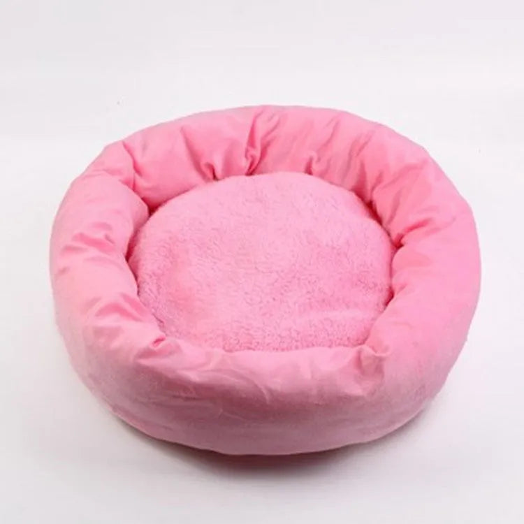 Soft grey and pink PP cotton filled dog beds in different sizes, some with an attached pillow.
