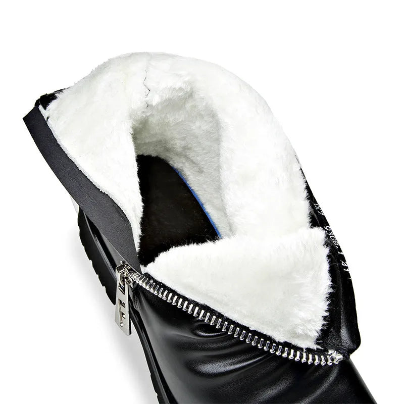 Men's black leather high-top Martin boots with side zipper and wedge heel, winter style