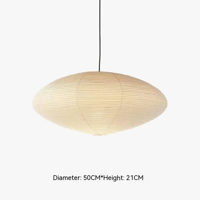 Modern simplicity style paper pendant chandelier lamp with a flat round shade.