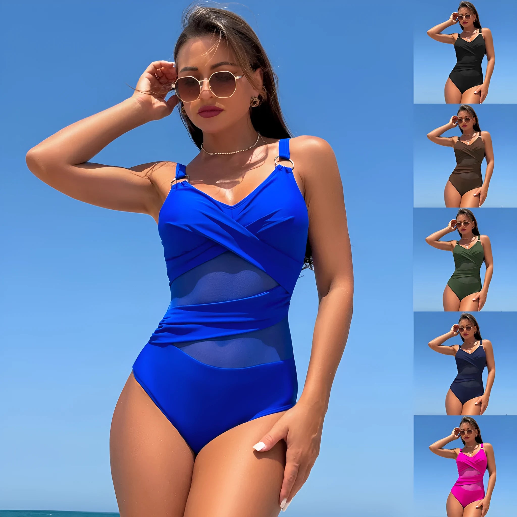 Women's solid colour one-piece swimsuit in quick-drying nylon fabric with polyester spandex lining