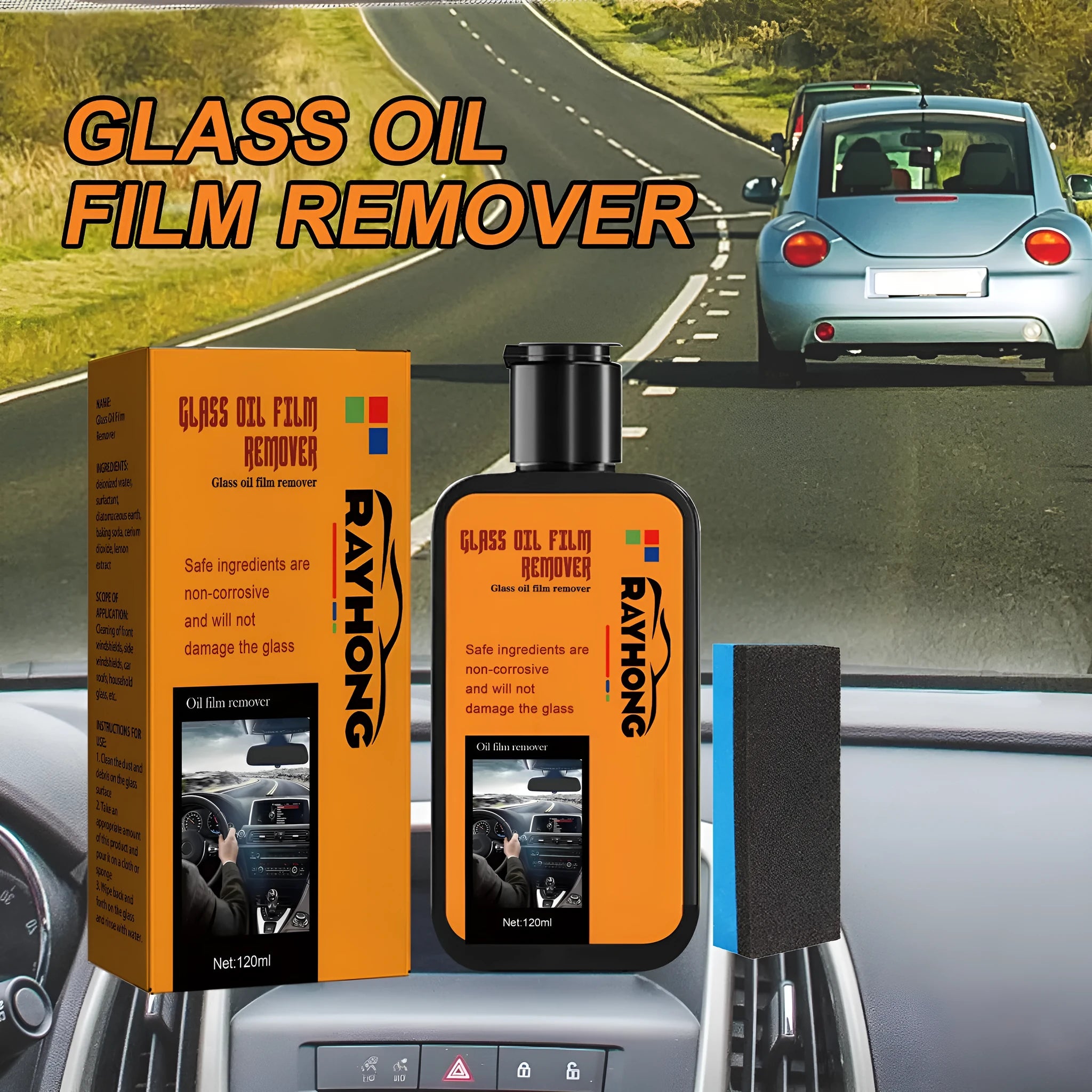 Car window glass oil film remover 120ml with sponge for windscreen cleaning