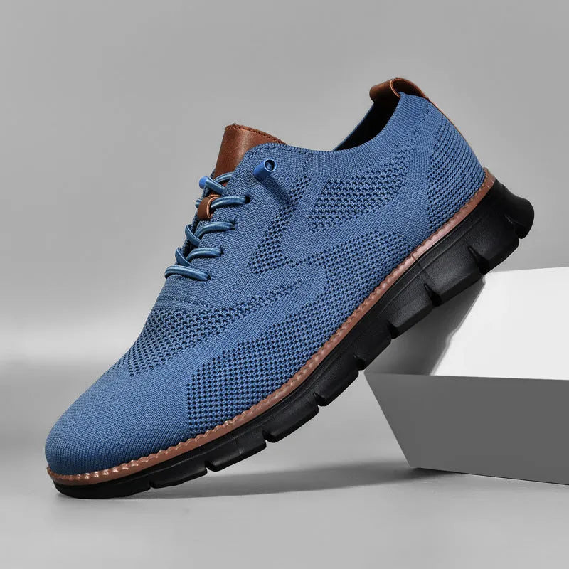 Men's flat bottomed casual tennis running shoes in dark blue black brown with EVA upper and rubber sole