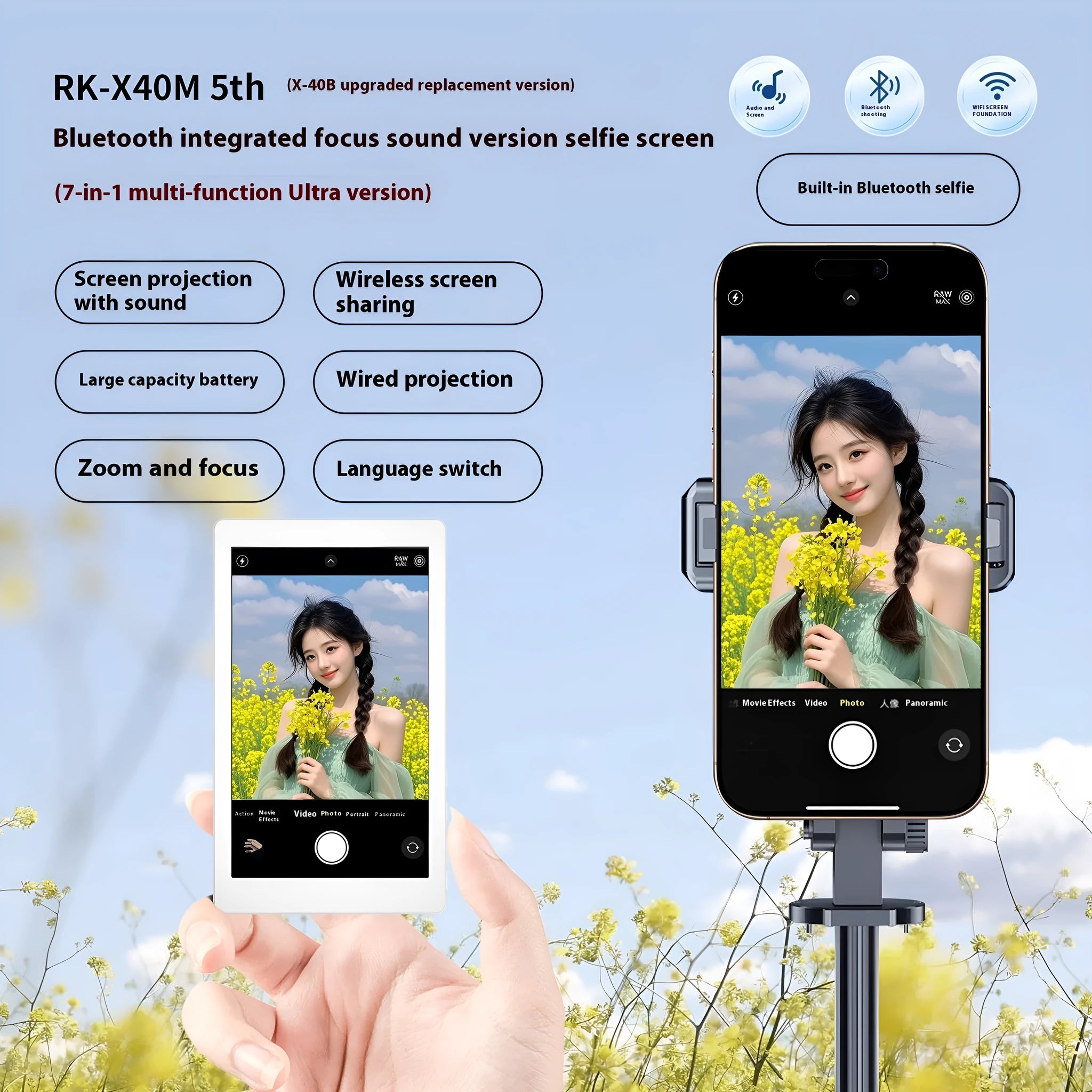 Sound Wireless Lanyard Magnetic HDMI Same Screen Device in Black with IPS screen