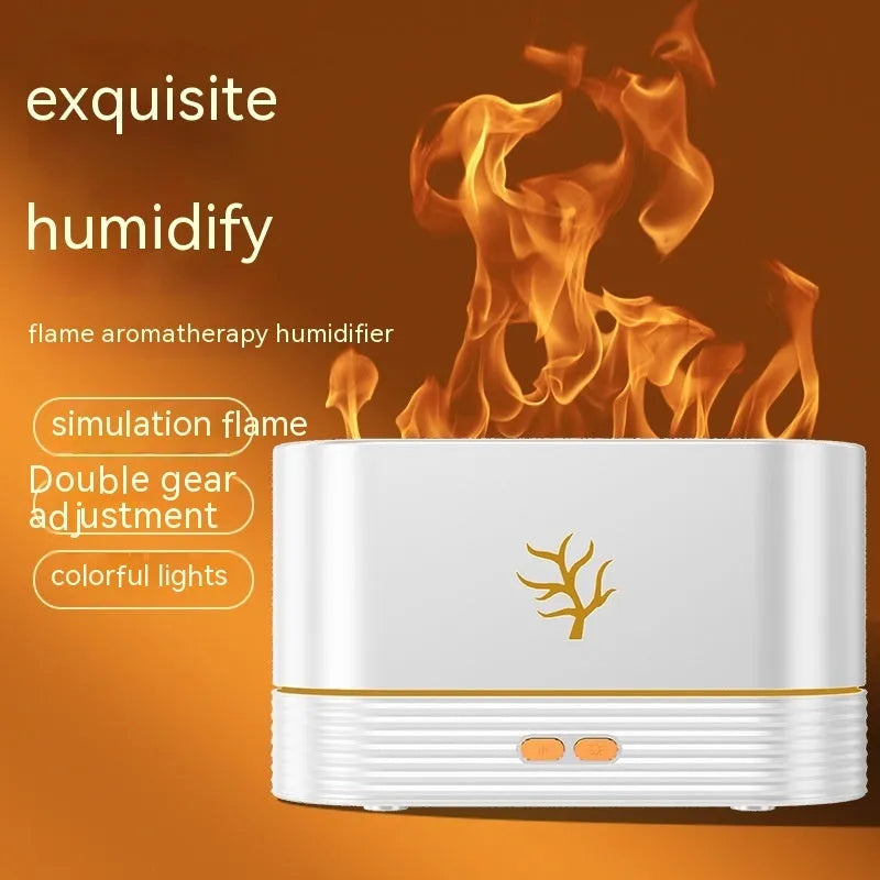 Square white or black USB flame humidifier and aroma diffuser with LED fire effect