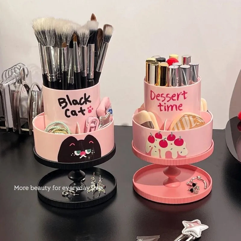 Japanese style rotating cosmetic brush storage barrel in beige with 18 litre capacity for make-up tools
