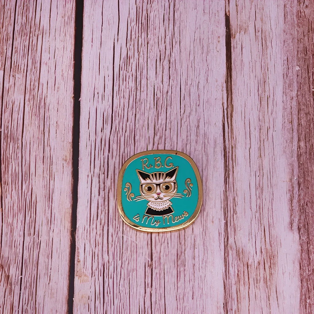 Gold cat brooch equality badge RBG inspired copper 30mm with two buckle options women power pin