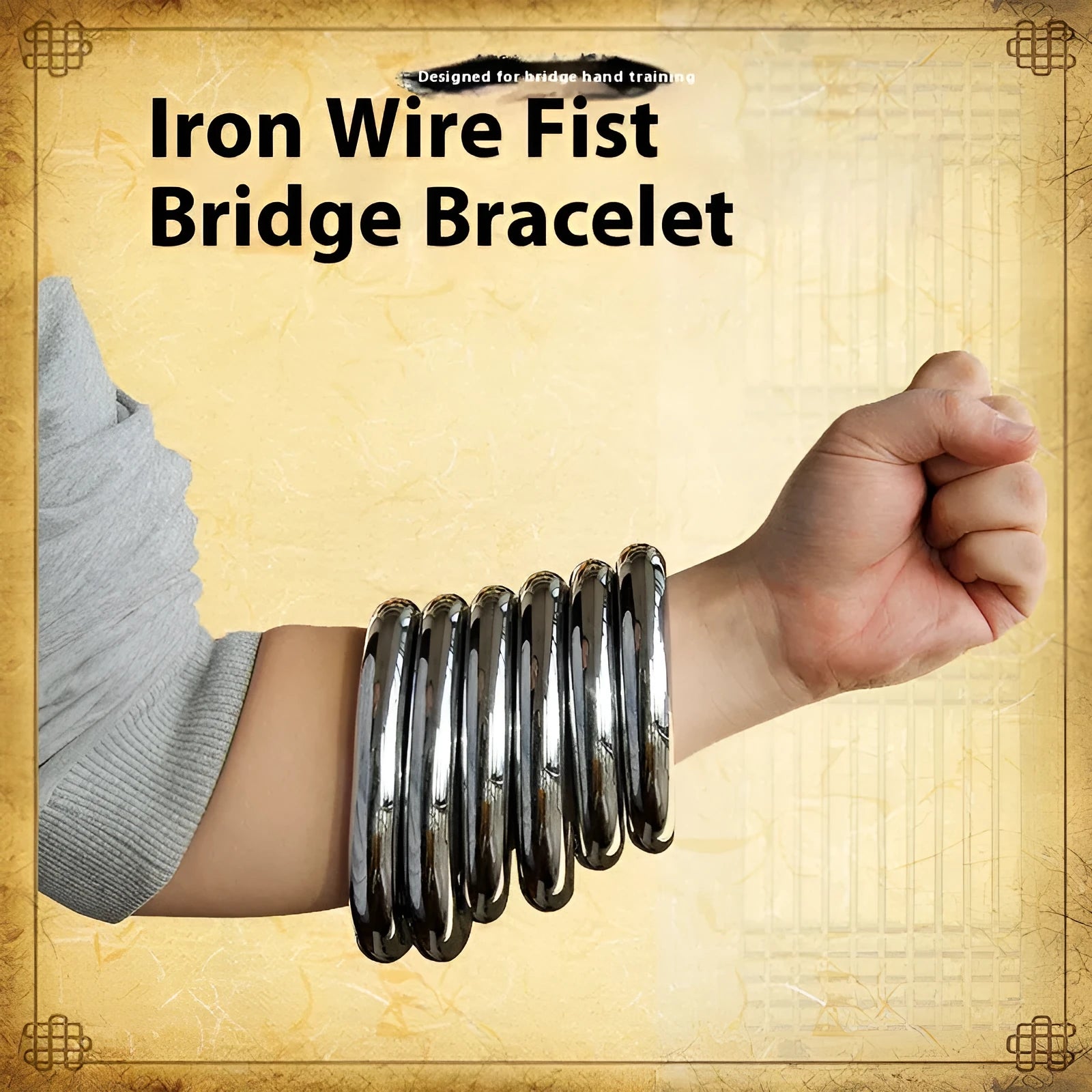Black carbon steel Wing Chun training ring showing inner diameter measurement