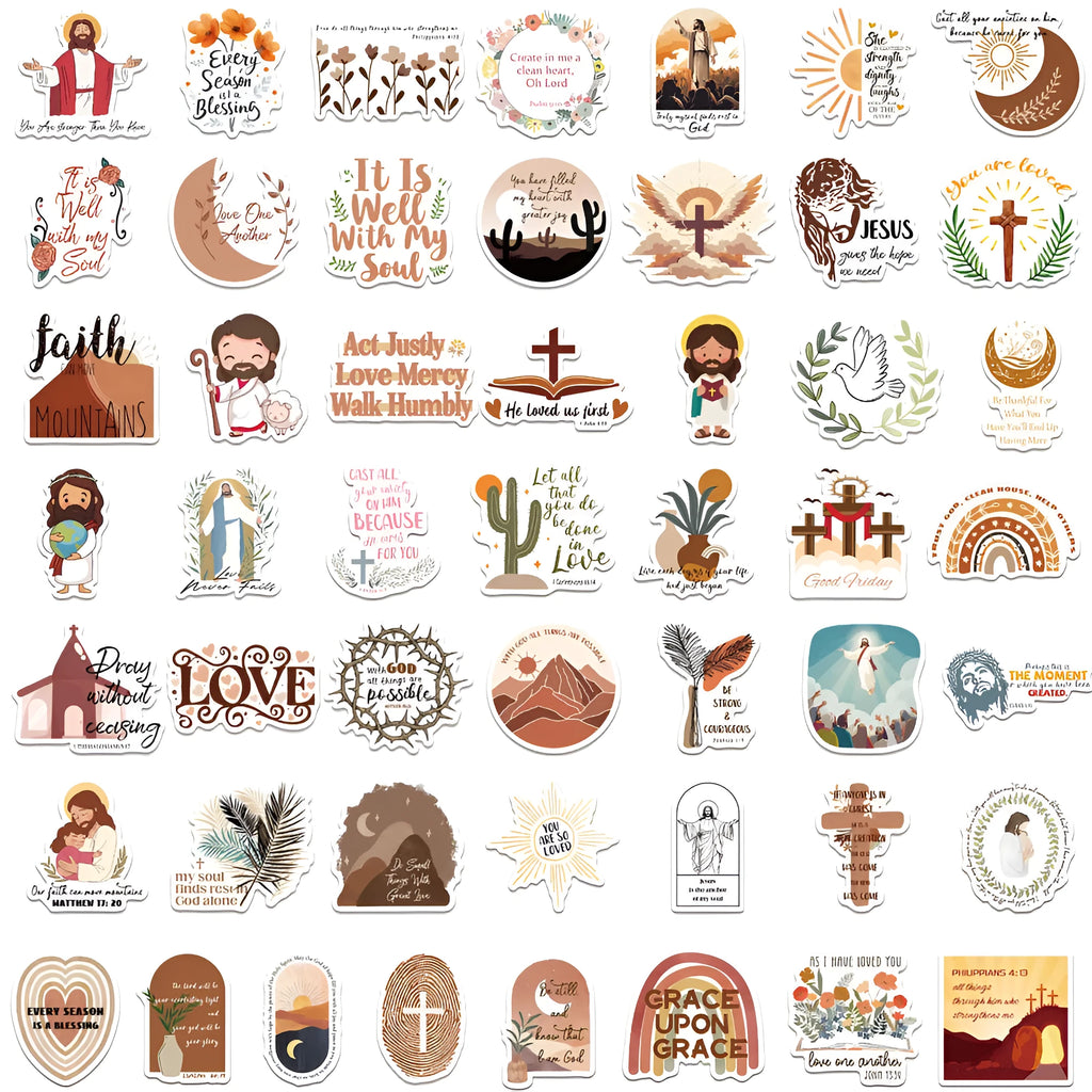 Assortment of 50 colourful printed graffiti stickers with random patterns for decoration.