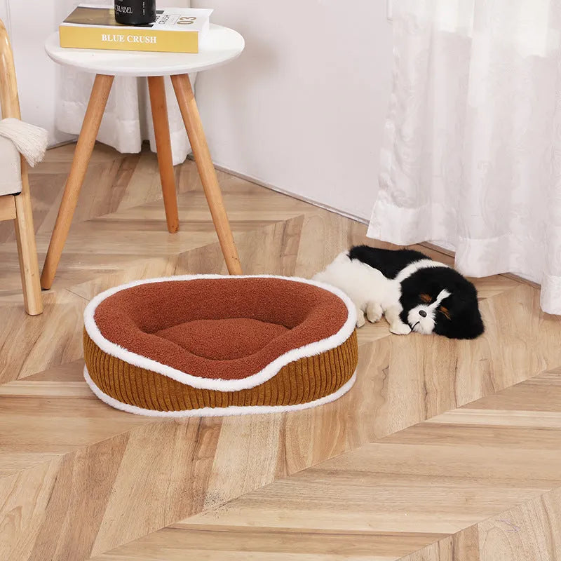 Thick plush detachable pet bed cushion in wathet colour on floor
