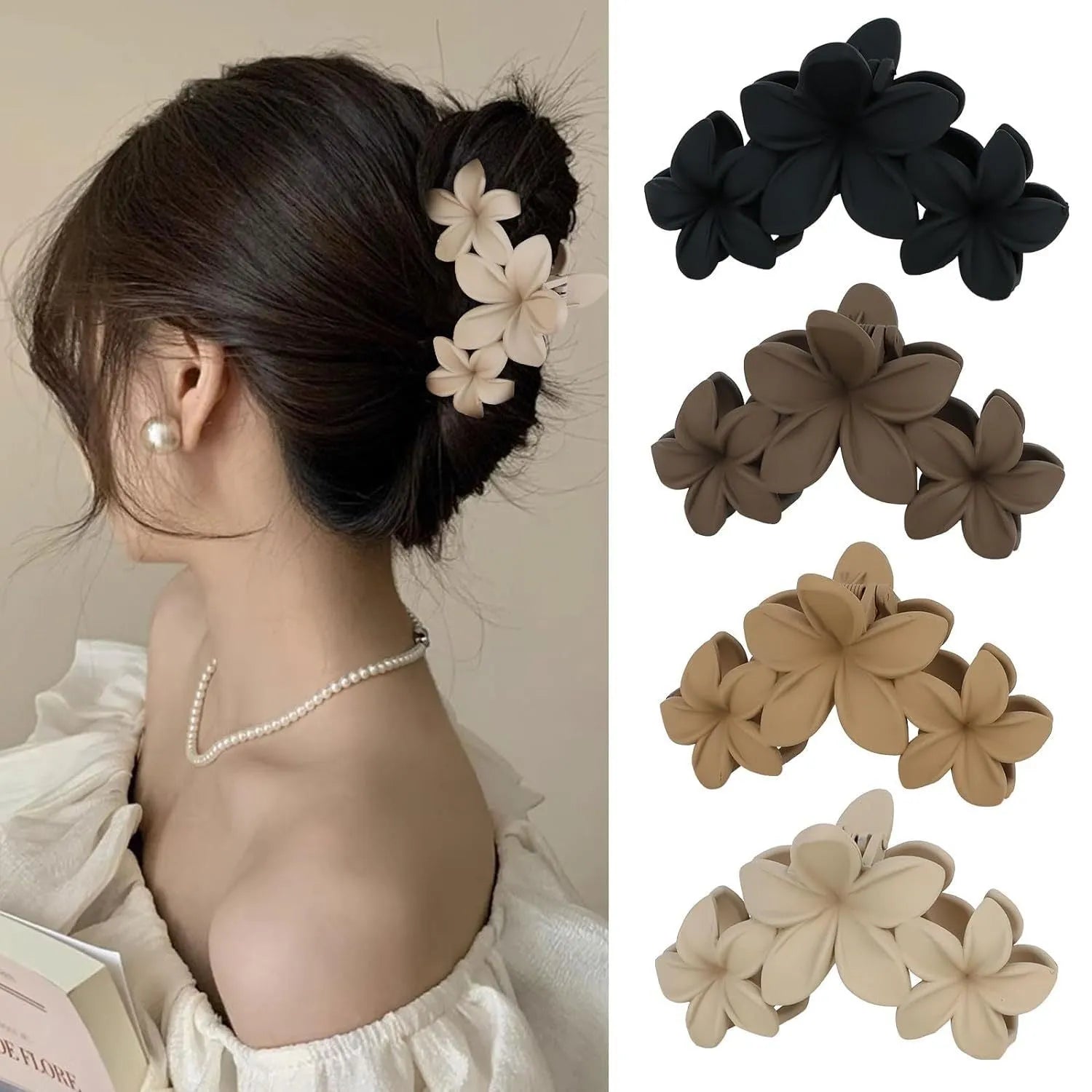 Six nude rose red plastic hair clips with quadrilateral shape and frosted grip surface