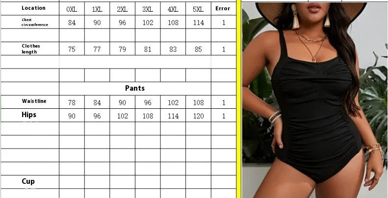Black solid colour plus size women's one-piece sleeveless swimsuit