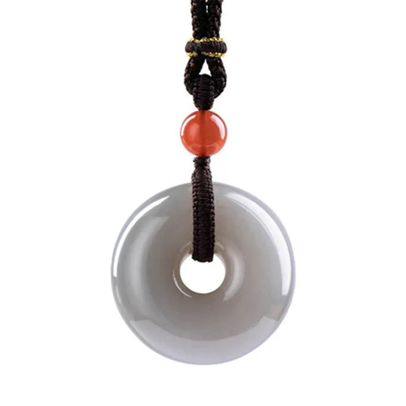 Hetian jade safety buckle pendant necklace, 24mm unisex design in gray jade or smoky violet