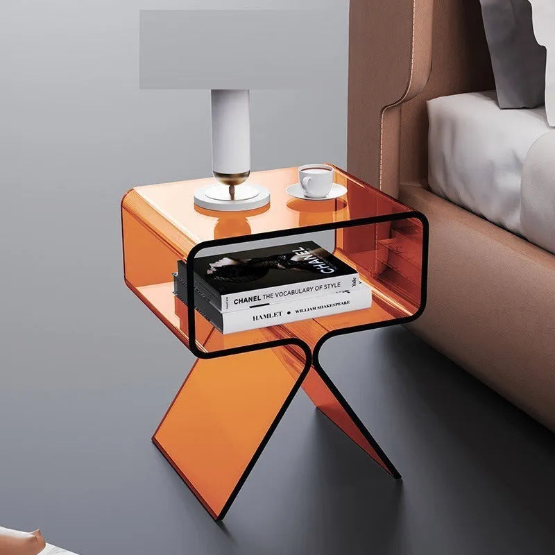 Transparent acrylic side table, 39 x 30 x 45 cm, in transparent white or black for living room sofa and tea use