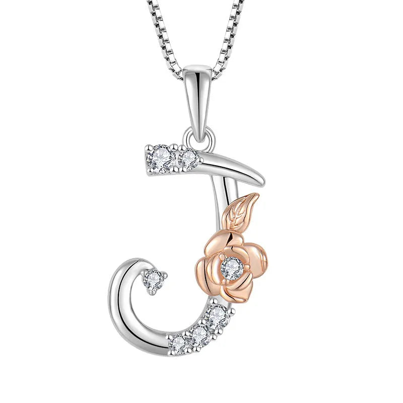 925 sterling silver necklace with English letter B zircon pendant on a collarbone chain