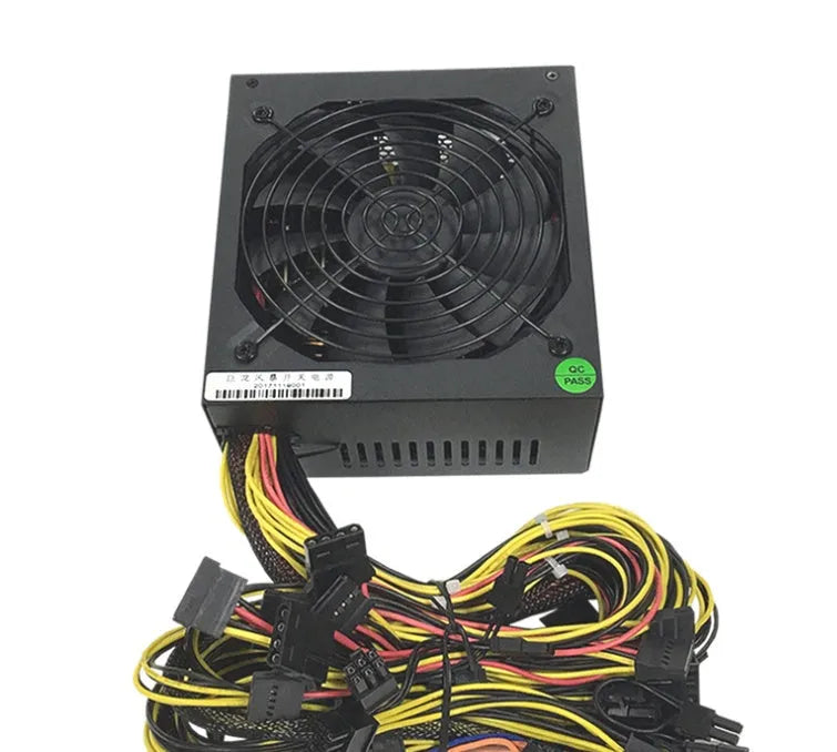 Black server power supply unit with multiple connector interfaces including 12 graphics card power ports