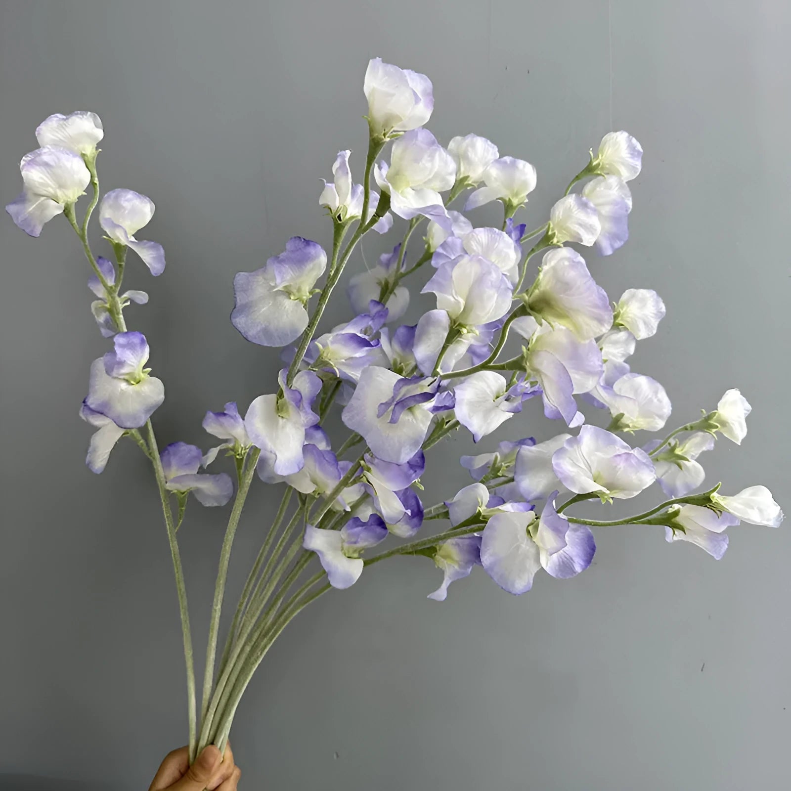 Purple flocking fragrant pea fake flower silk stem 63cm tall for wedding decor and photography props