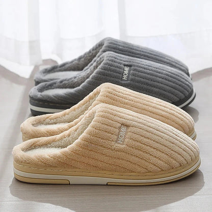 Cozy cotton slippers with plush upper, non-slip sole, and warm insole for comfortable indoor wear