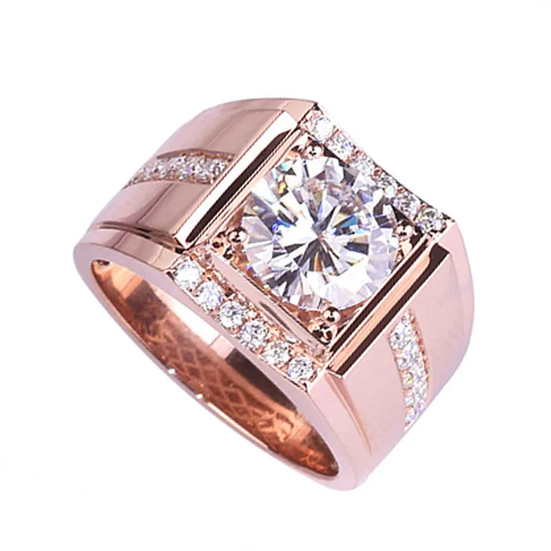 Adjustable copper men's ring with geometric diamond design in electroplated gold colour options