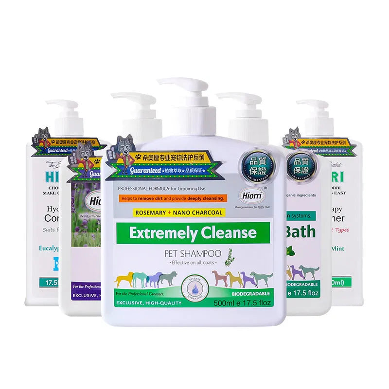 Pet shower gel and deodorant set with five 500ml bottles for dogs and cats