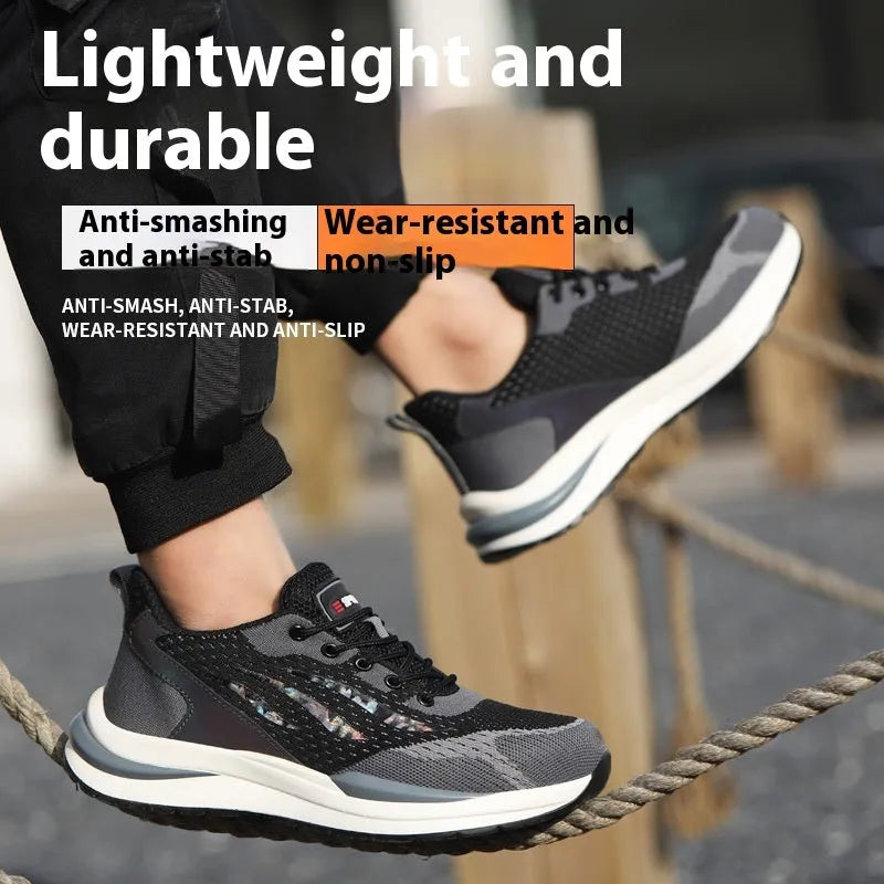 Men's black-grey electrician safety shoes with plastic toe cap and shoelace closure