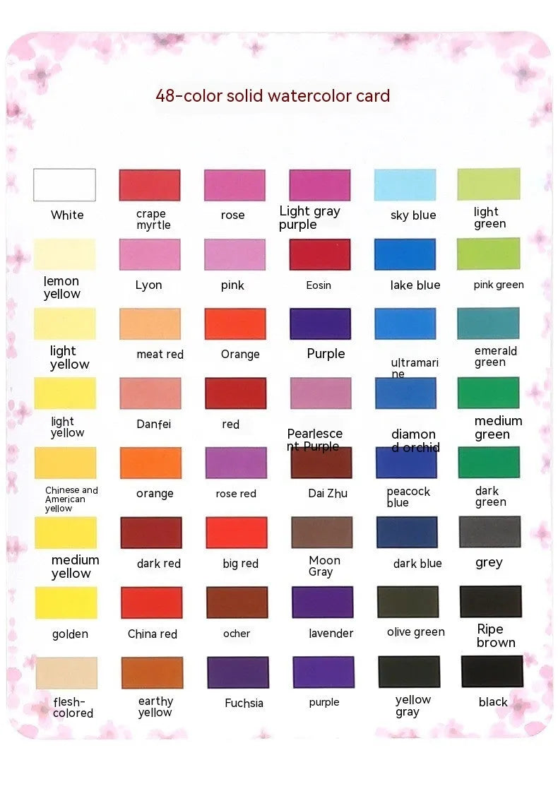 Solid watercolour paint set open to show 48 different colour pans in a box