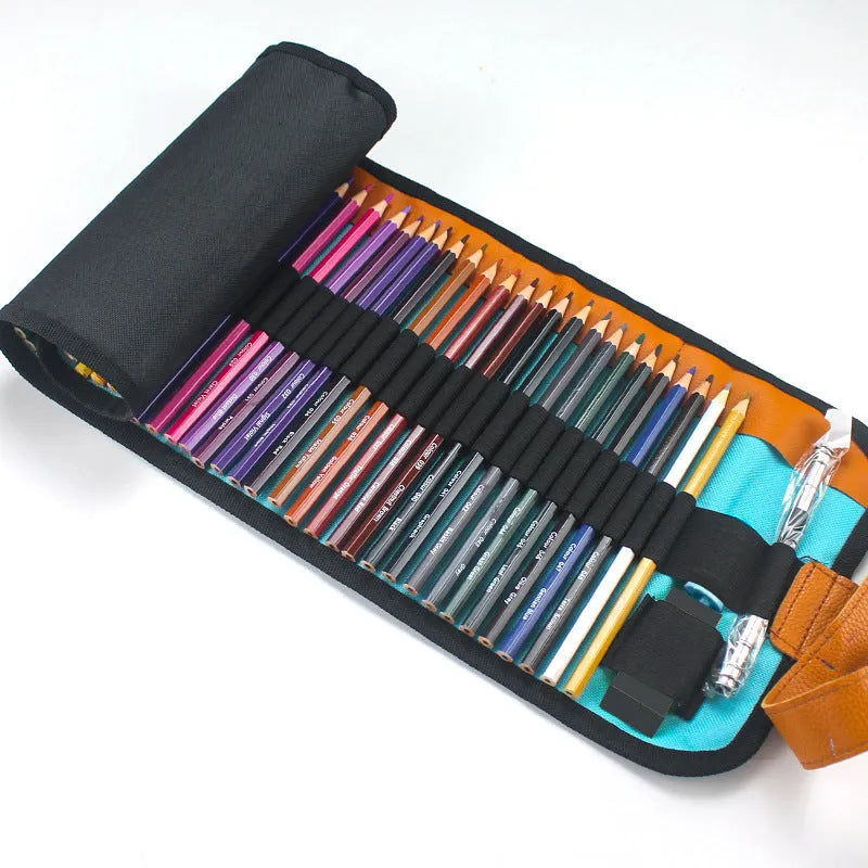 Set of 50 wooden coloured pencils for oily painting in basswood storage case with sharpener