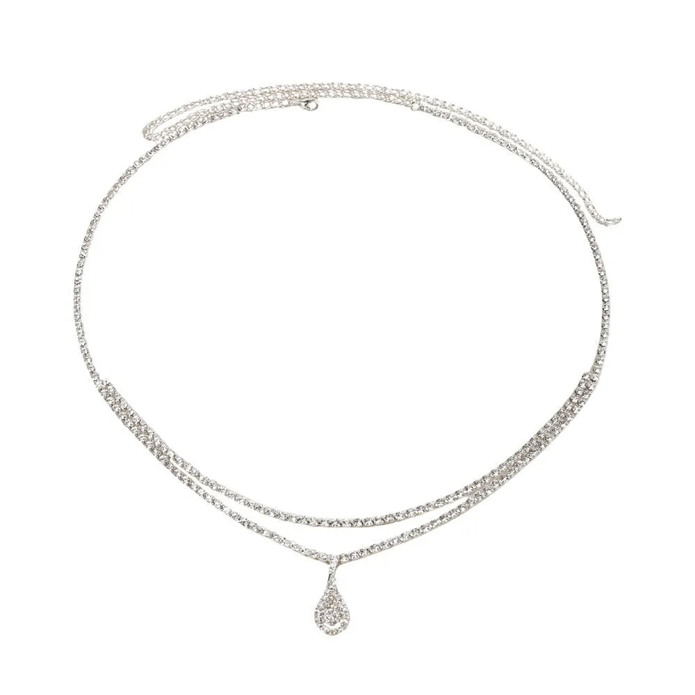 Gold water drop pendant waist chain with rhinestone decoration and lobster clasp