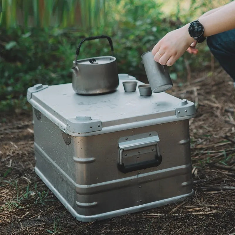 Field green aluminium alloy storage box for camping equipment with 58cm dimensions